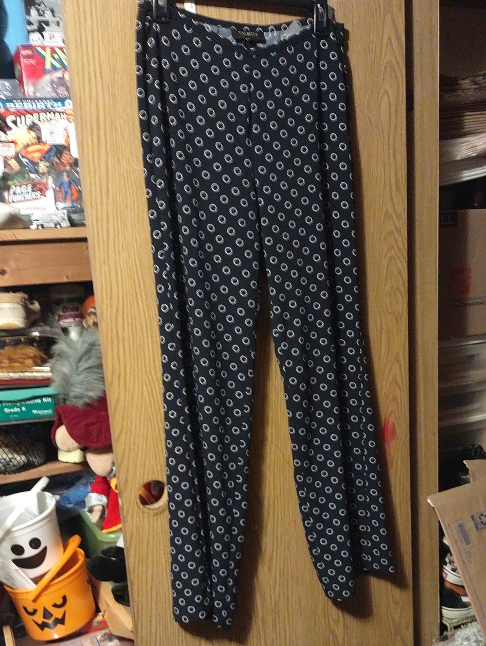 Talbots Black Wide-Leg Pants with White Ring Print